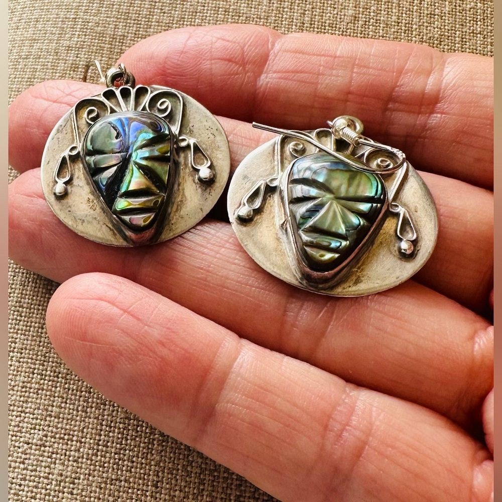 Abalone Earrings 925 Silver Signed Hecho en Mexico